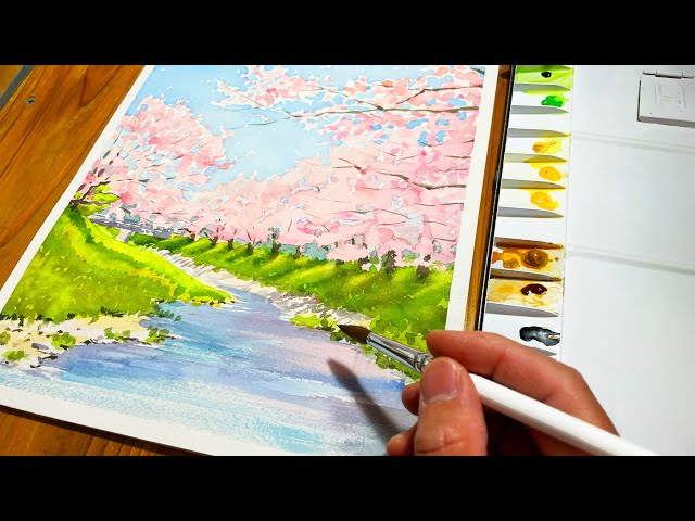 桜を描くプロセスを全てお見せします【水彩初心者必見】 - YouTube