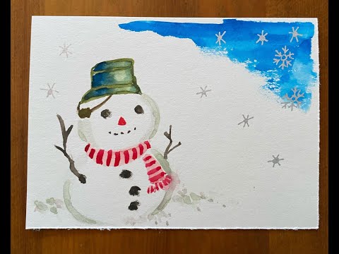 誰でも描けるハガキ絵💕【雪だるま⛄️】初心者・手書き・水彩画