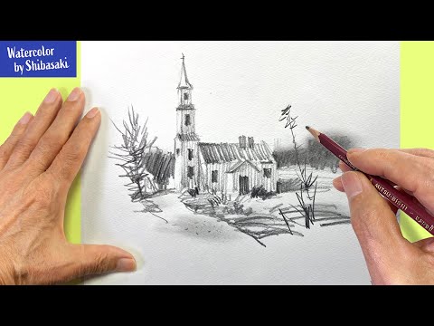 Eng sub] How to draw a church with a pencil | Step by Step