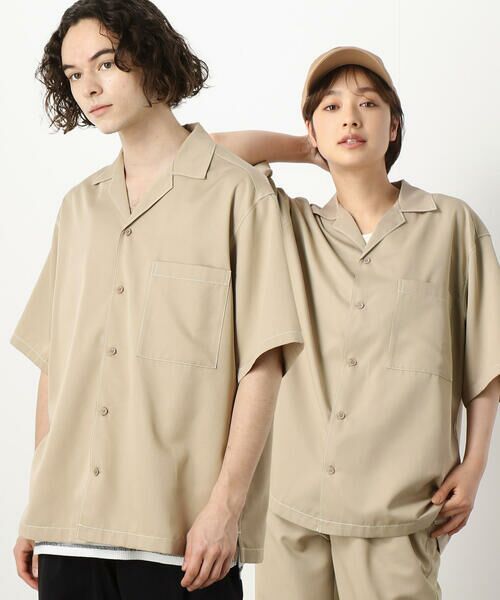 セール】 【セットアップ対応】配色ステッチオープンカラーシャツ