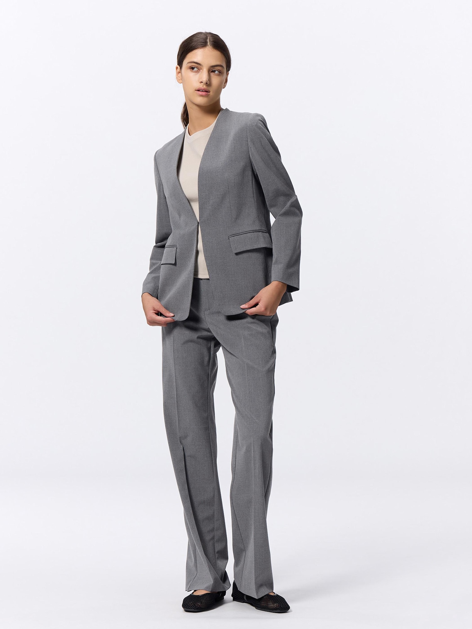 GU公式 | ウォッシャブルノーカラージャケットZ+E