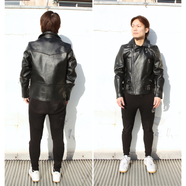 Mo-Laws 牛革 ダブルライダースジャケット UKタイプ メンズ ブラック S