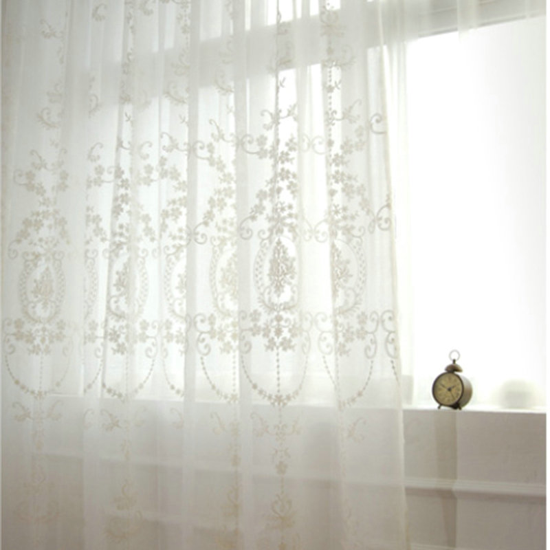 レースカーテン シアーカーテン オーダー 白色 レトロな刺繍柄 田舎風 1枚