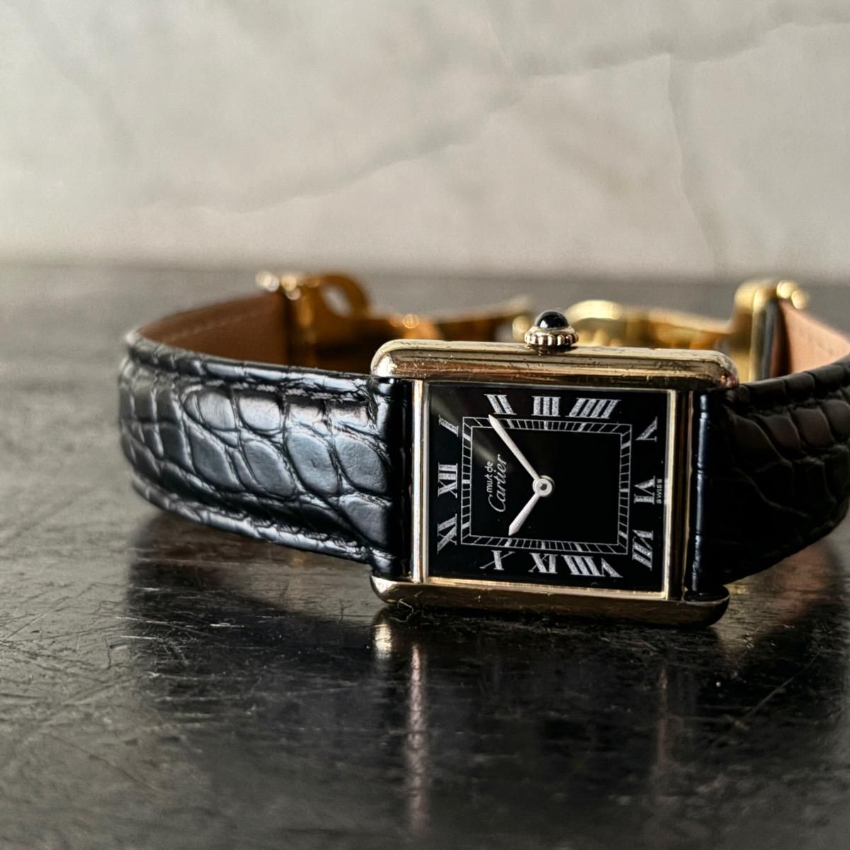 Cartier MUST TANK （カルティエ マスト タンク）黒ローマン LM 純正D