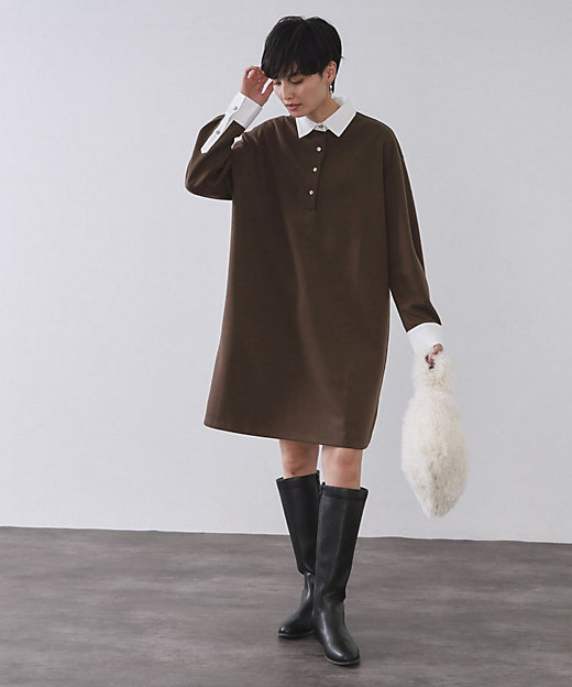 ポロ衿配色ミニワンピース【洗濯機OK】（2002556197