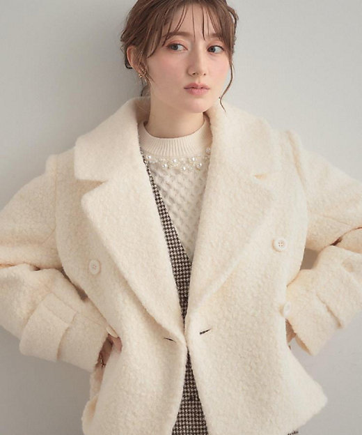 S－LL／無地・チェック柄】プードルボア ショートコート