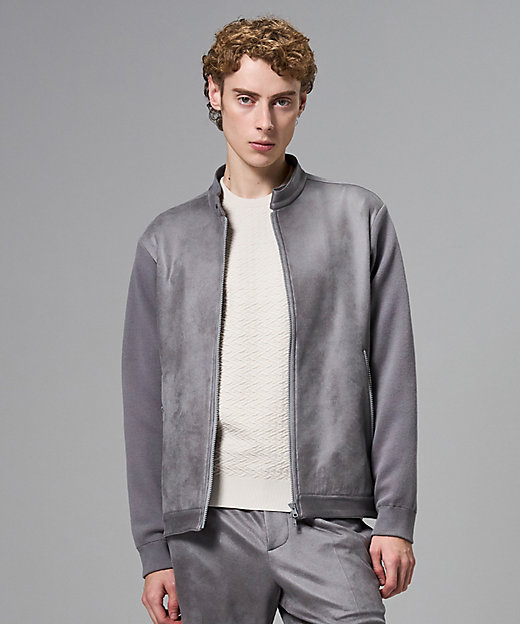 レザーライクジャージーニットブロック ZIP UPブルゾン