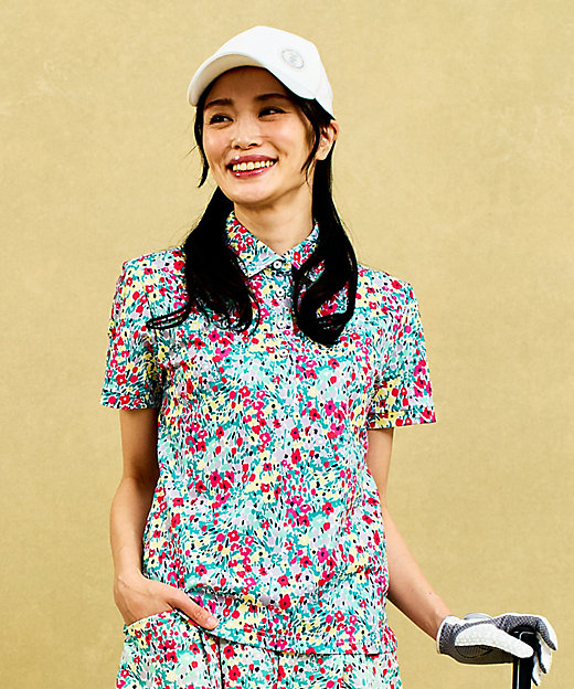 WOMEN】総柄フラワープリント ポロシャツ（KHVLGM0418