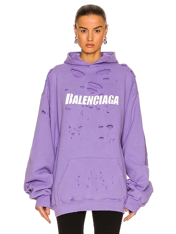Balenciaga Caps Destroyed Hoodie in Light Purple & White | FWRD