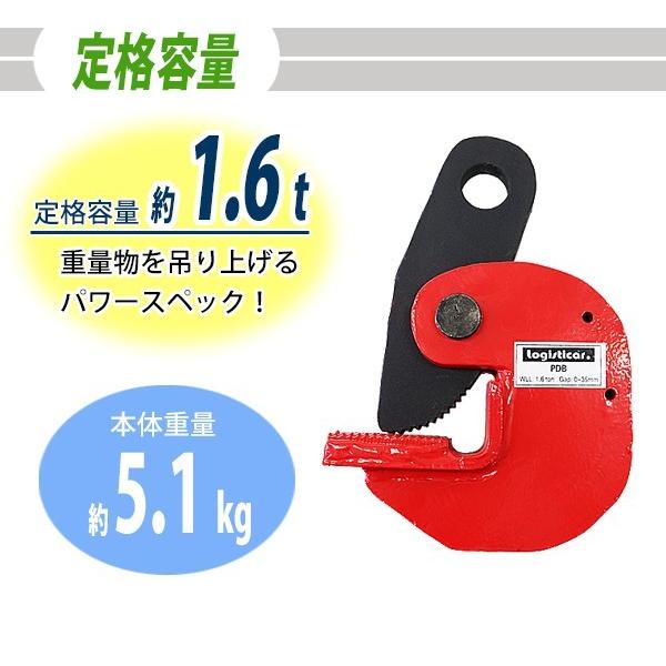 横吊クランプ 定格容量約1.6t クランプ範囲約0〜3.5cm クランプ 水平