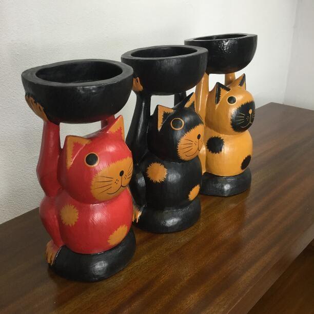 バンザイ皿持ちバリネコ アニマル 猫 置物 小物 バリ島 アジアン