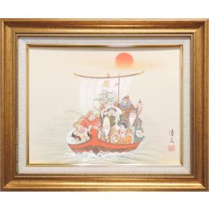 絵画（色紙額） 夫婦滝昇り鯉 （松橋玉昇） 【肉筆】【日本画】【鯉