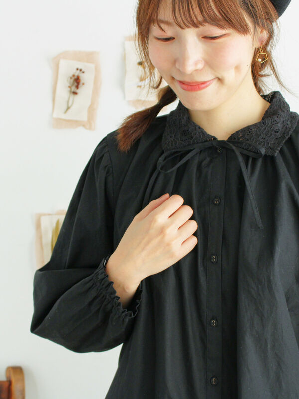 セール】 オーバーレース襟ブラウス（ネイビー/トップス/シャツ