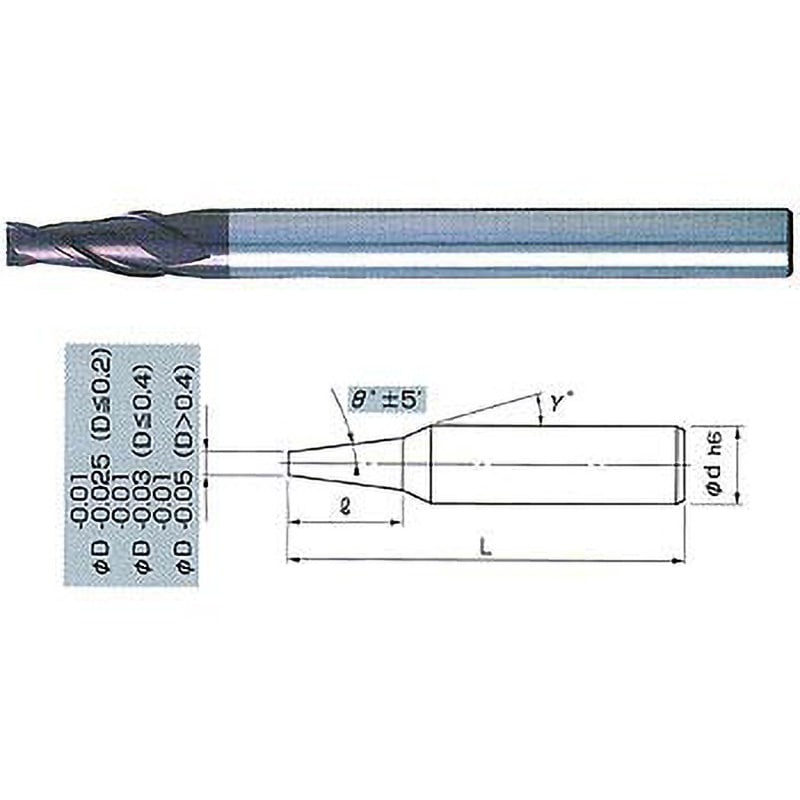 MTE230 5X5° 無限コーティングテーパーエンドミル NS(日進工具) 2枚刃