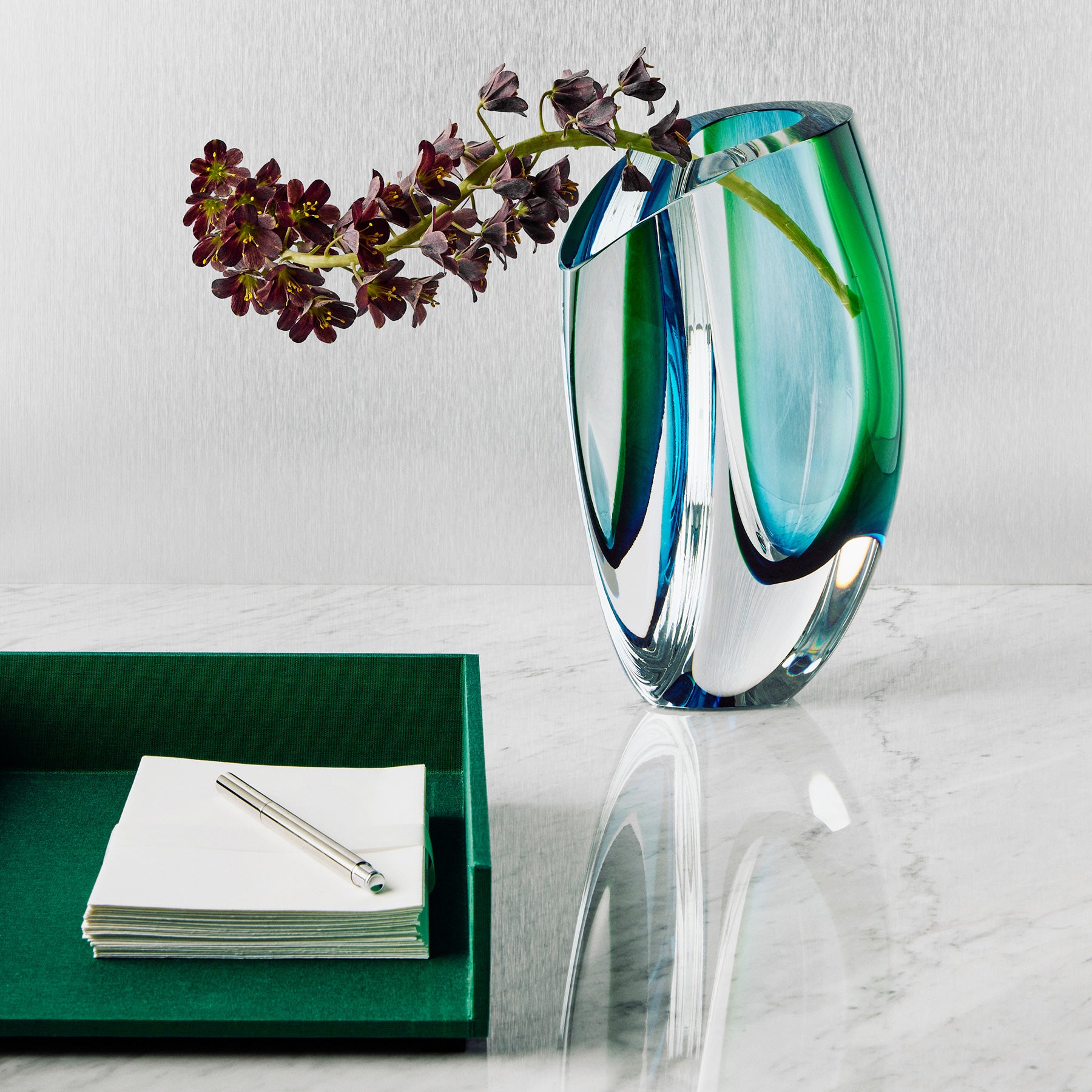 Kosta Boda Mirage Vase Blue/Green Crystal Glass Large Art Decor