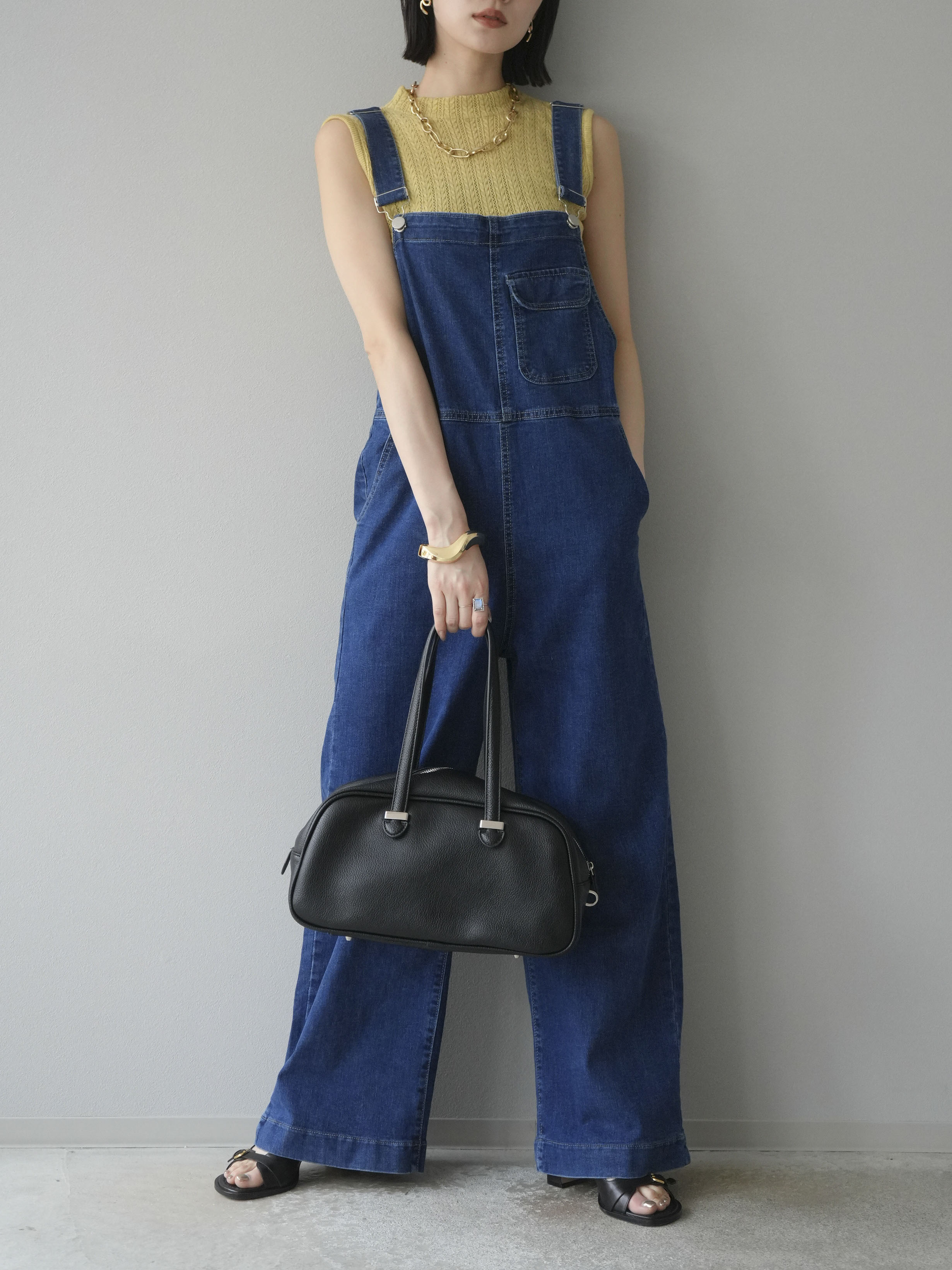 予約]ストレッチデニムワイドサロペット/ブルー – Lumier