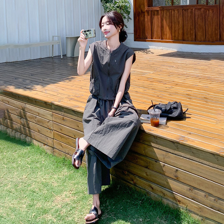 2点セット！【セットアップ】夏 カジュアルノースリーブトップス＋