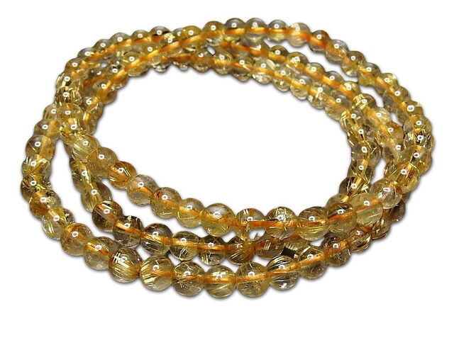 タイチン入りゴールドルチルクォーツ約5mm小玉3層ブレスレット