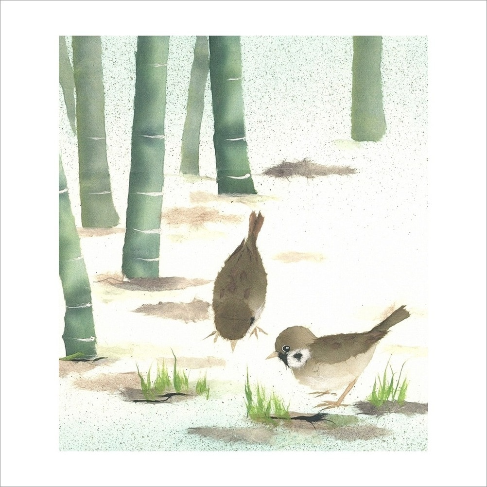 和紙のちぎり絵キット 花鳥風月 春-No.184 竹と雀2羽 F3サイズ