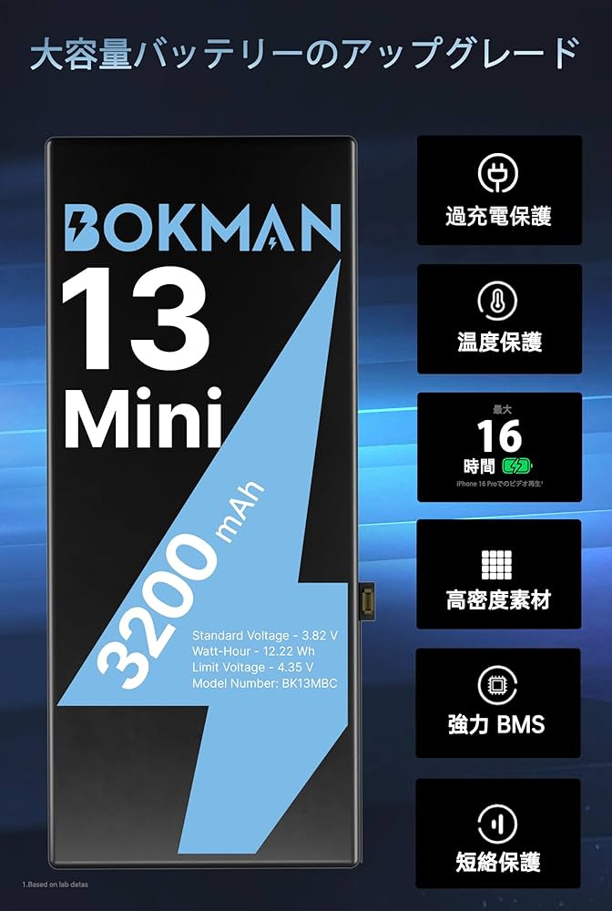 Amazon.co.jp: Bokman for 13 Mini バッテリー 大容量 3200mAh 0