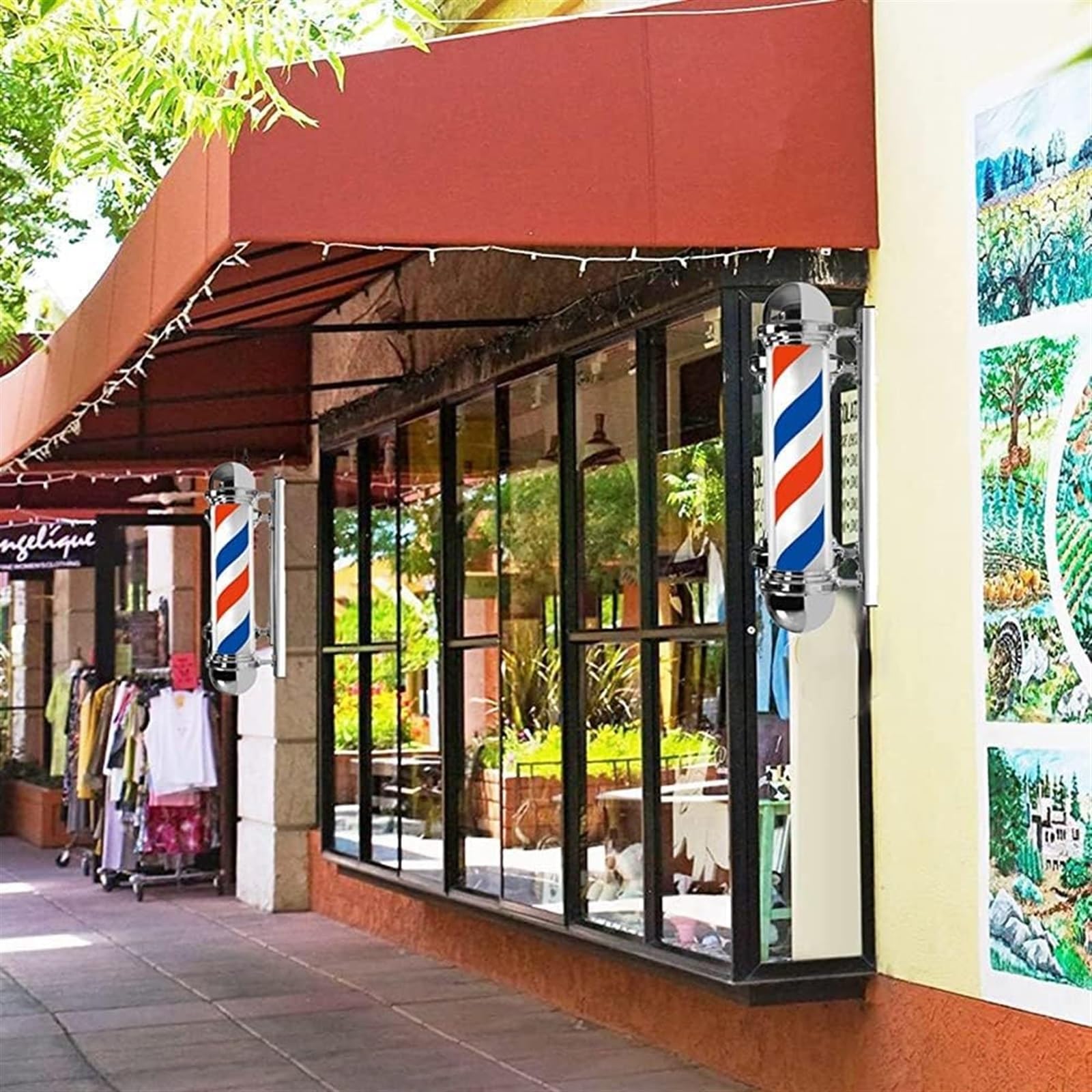 Amazon.co.jp: サインポール バーバーポール 赤白青回転ライト LED