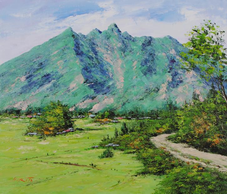 油絵の絵画で西村拡人が描いた阿蘇の絵の油絵「根子岳・2」をご購入