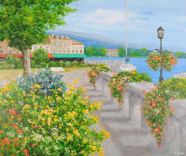 油絵の絵画で生田明が描いたスペインの風景画の油絵「グラナダ」を購入