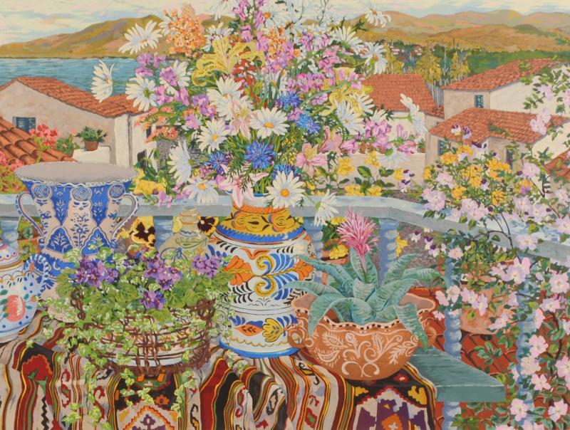 ジョン・ポーウェルがシルクスクリーンの版画で制作した花の絵