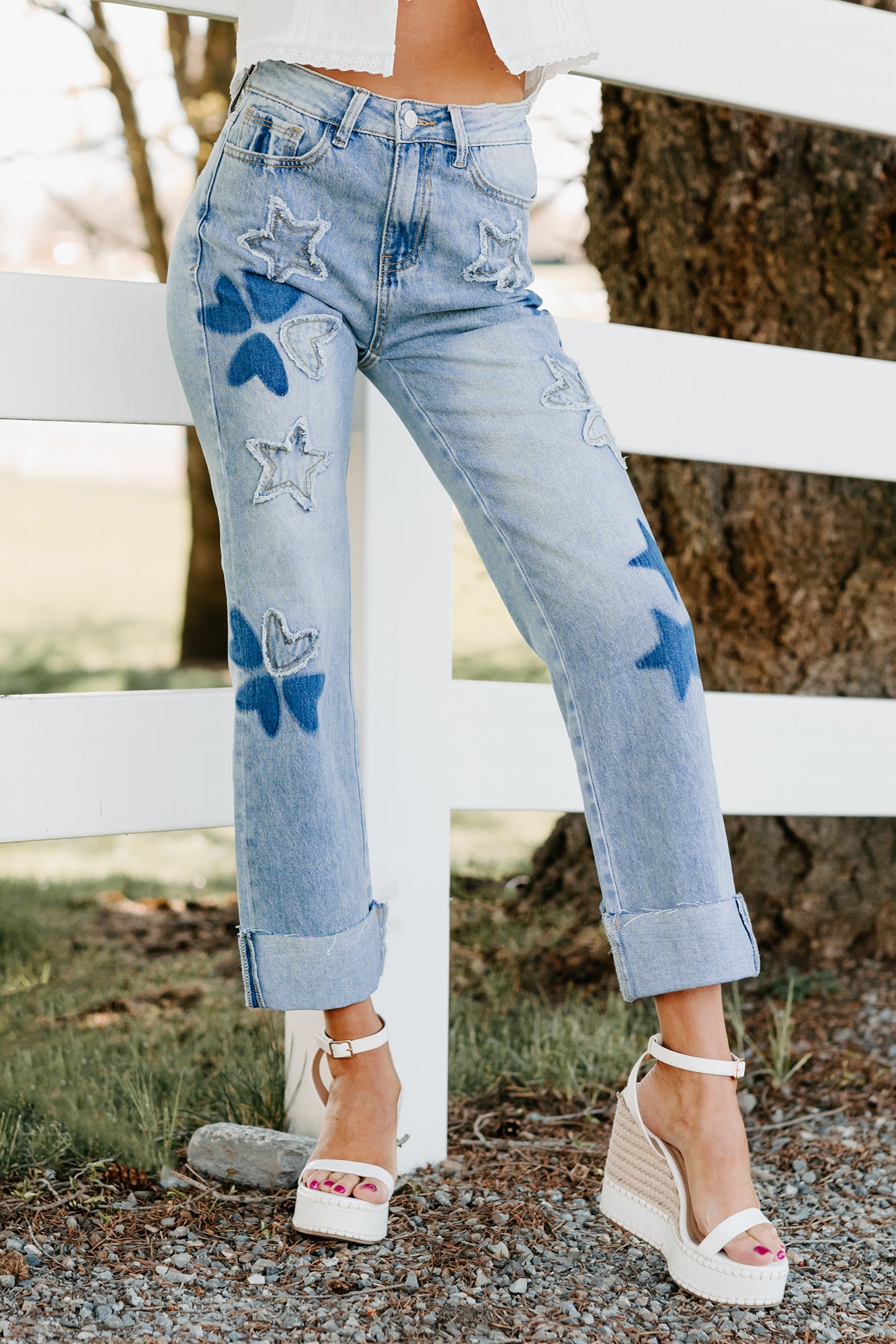 Freya Star & Heart Patch Saige Denim Jeans (Light) · NanaMacs