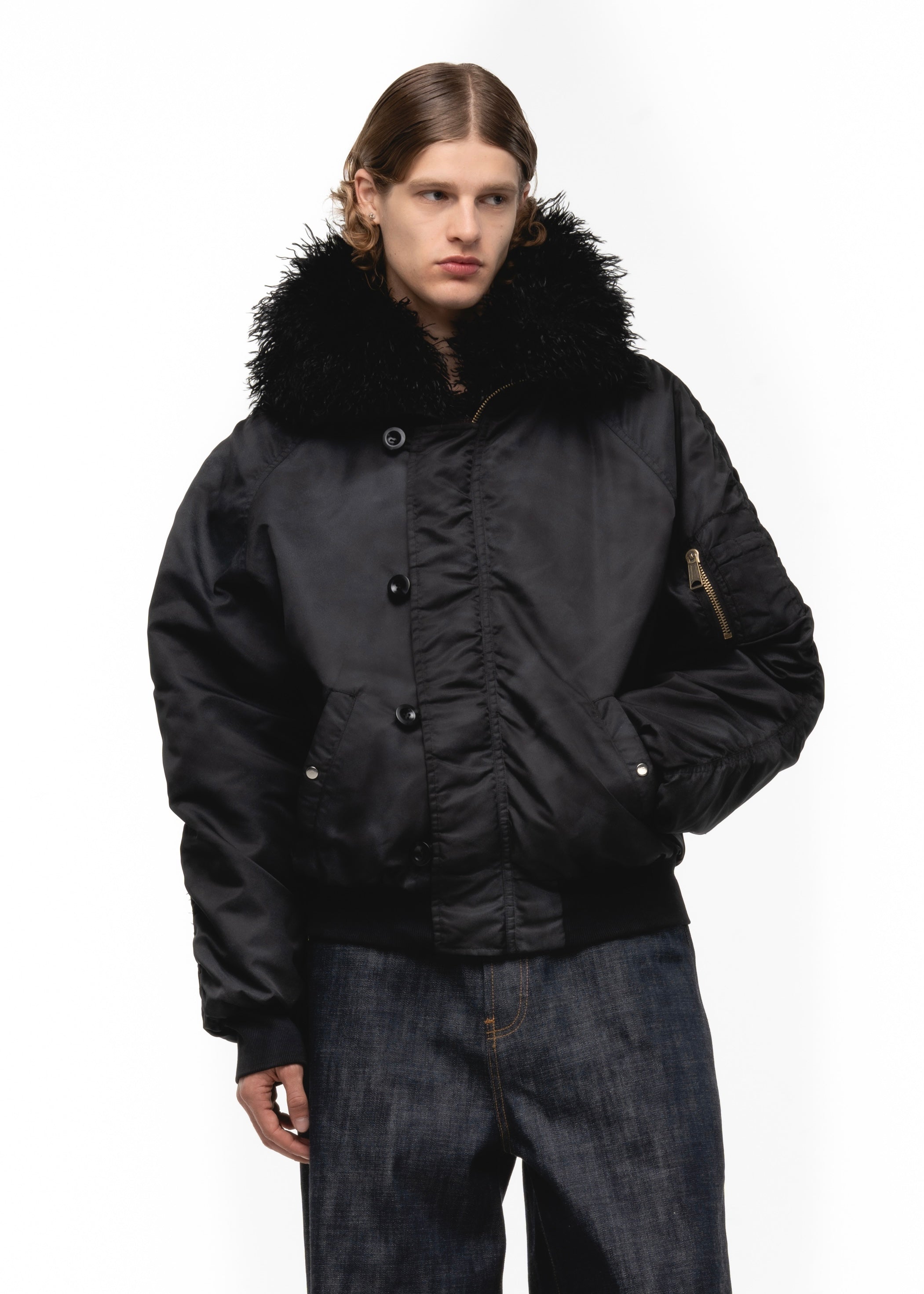 ASTRO FUR BOMBER JACKET BLACK – NO/FAITH STUDIOS