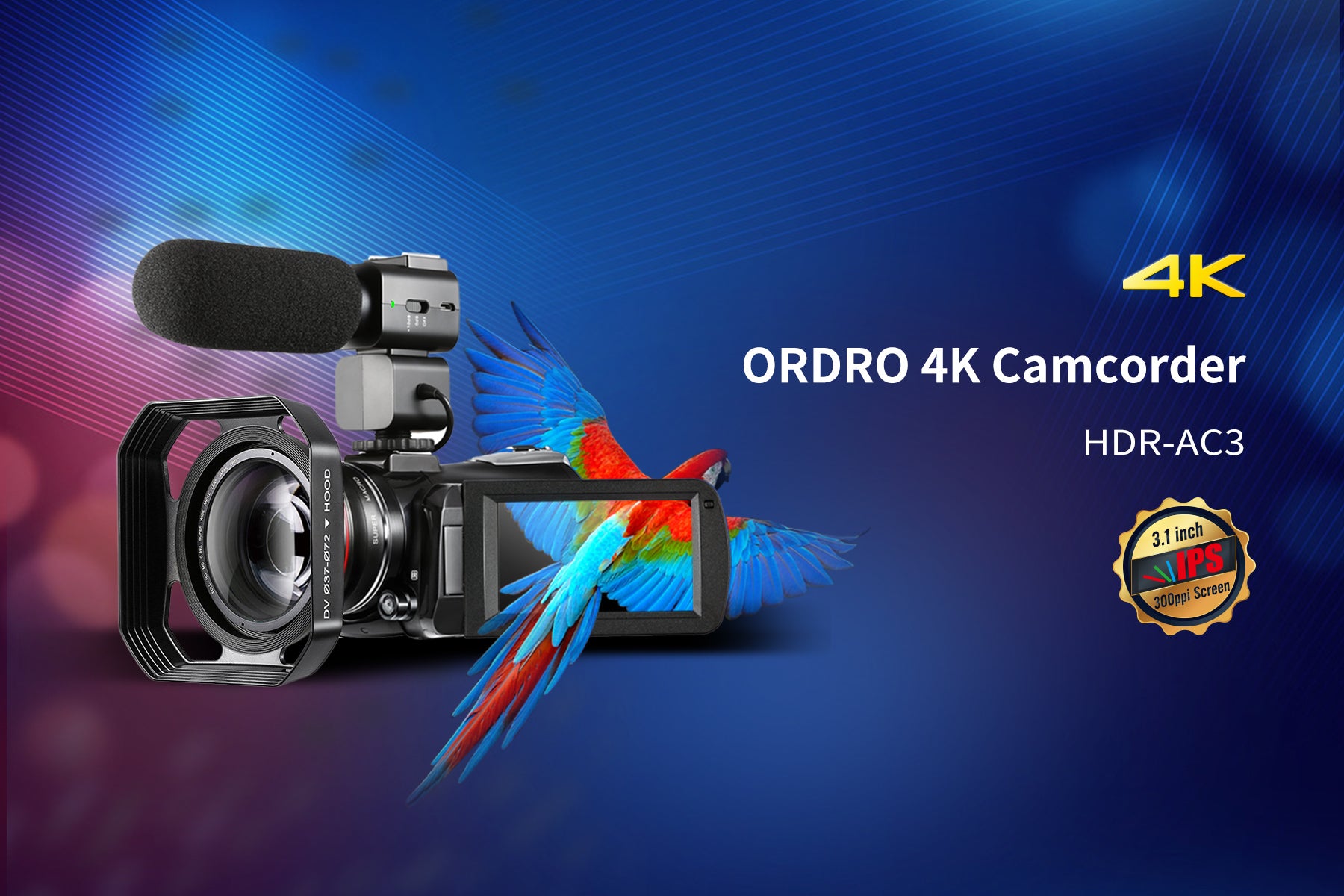 ORDRO 4K WiFi デジタル ビデオ カメラ AC3 Ultra HD 60FPS 赤外線