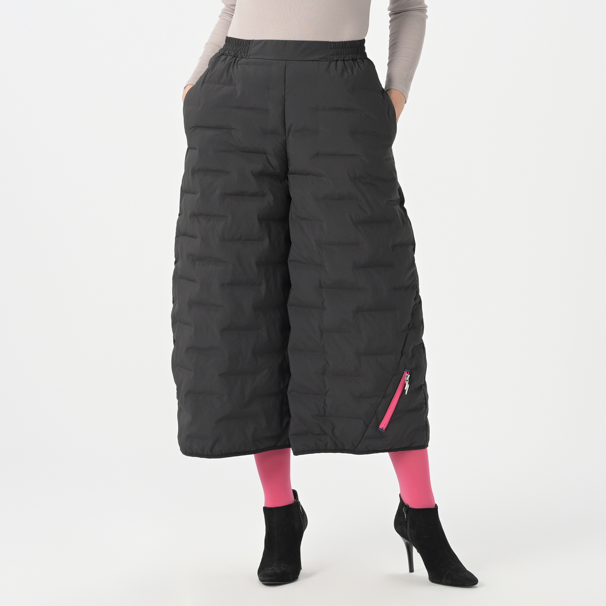 SUPERLADYカラージップアクセントライトキルト風中わたパンツ