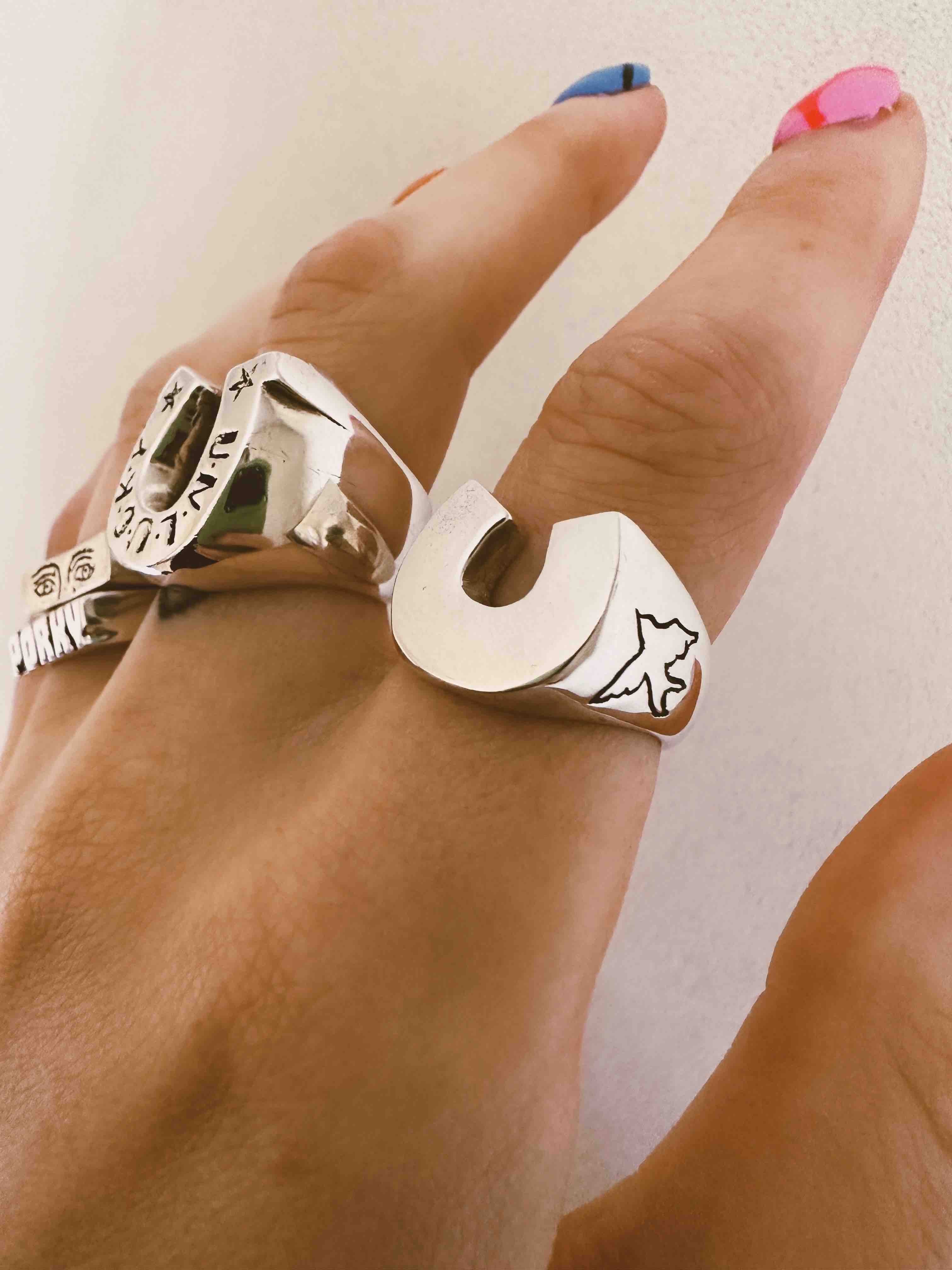 Bird Horseshoe Ring in Sterling Silver – Chunky Jewellery – Rat Betty