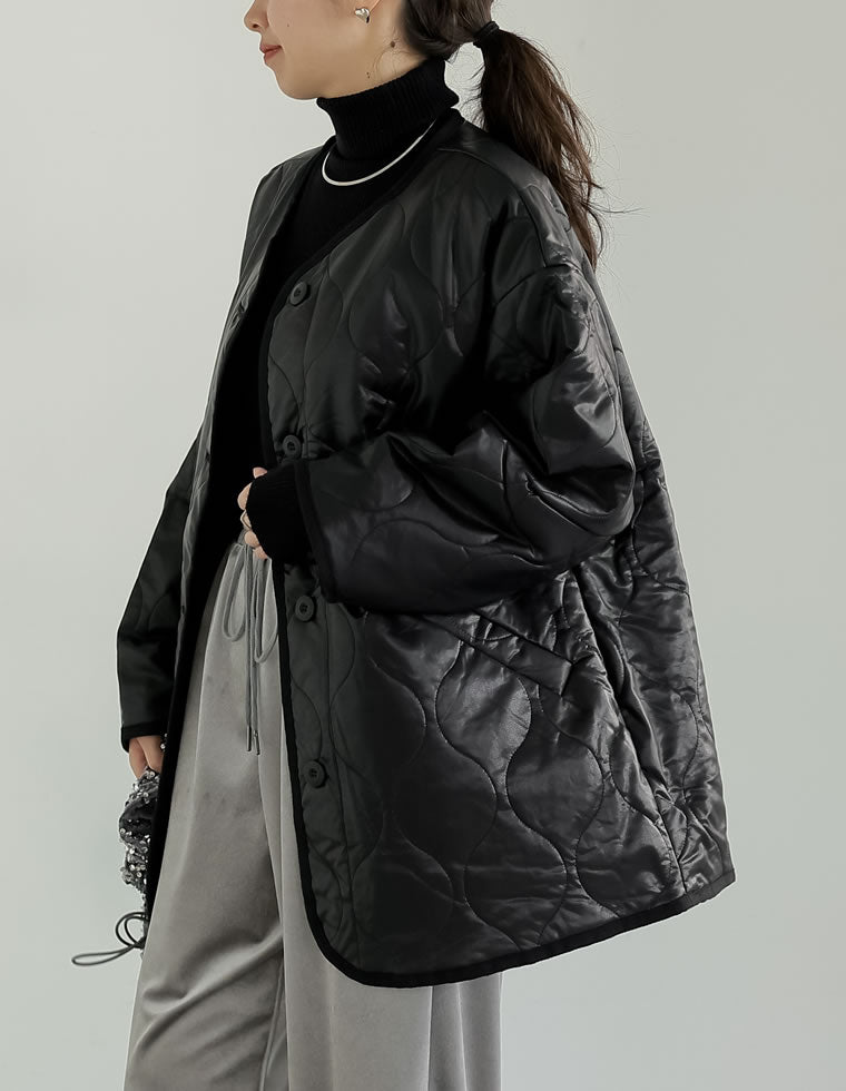 フェイクレザーキルティングジャケット - ジャケット/アウター通販