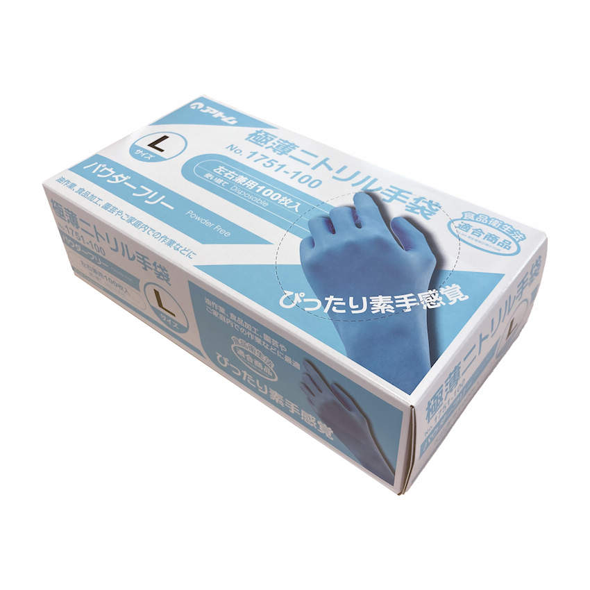 ニトリル極薄手袋 1751－100 S 100枚入｜総合的理化学機器