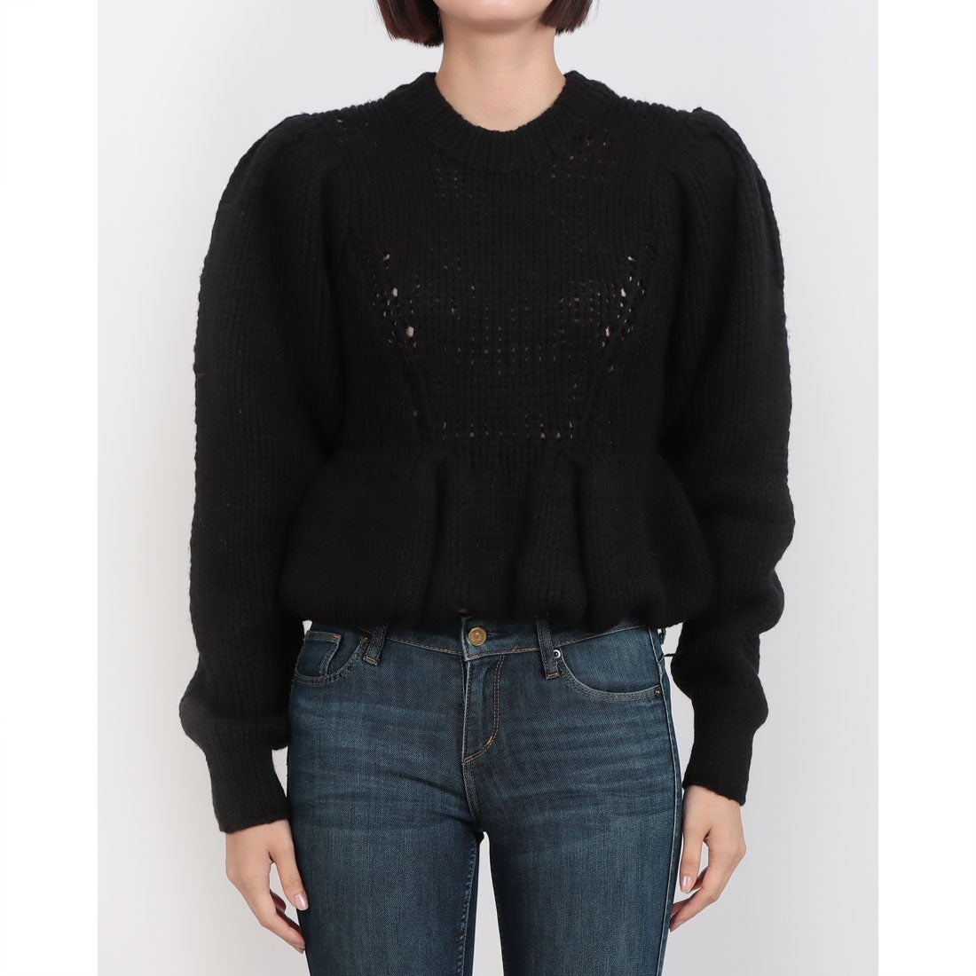 クラネ CLANE PEPLUM HAND KNIT TOPS （BLACK） -ファッション通販