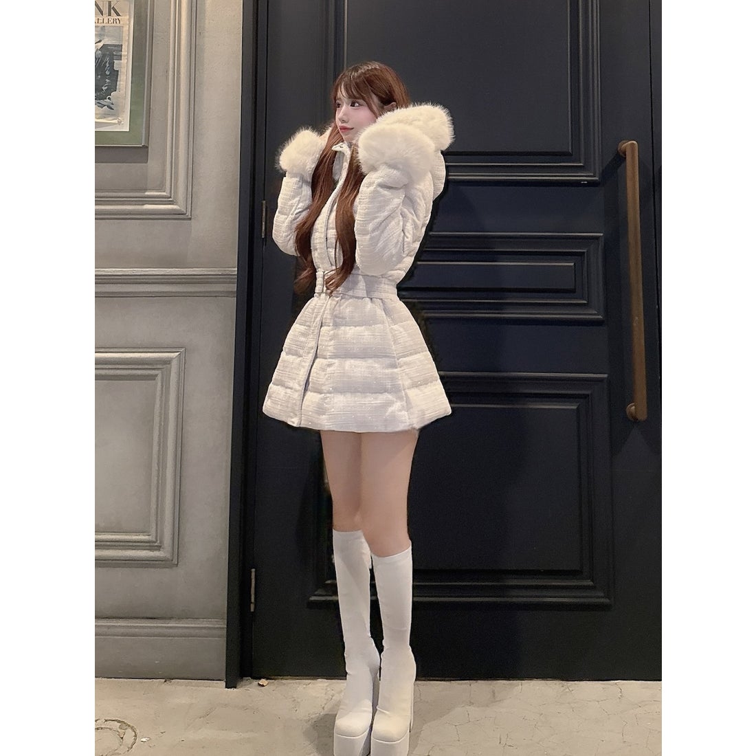 ダーリッチ Darich レディミディツイードダウンコート （ホワイト