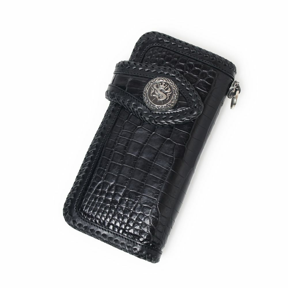 バイカーズウォレット05 クロコダイル ブラック（ワニ革）│メンズ革