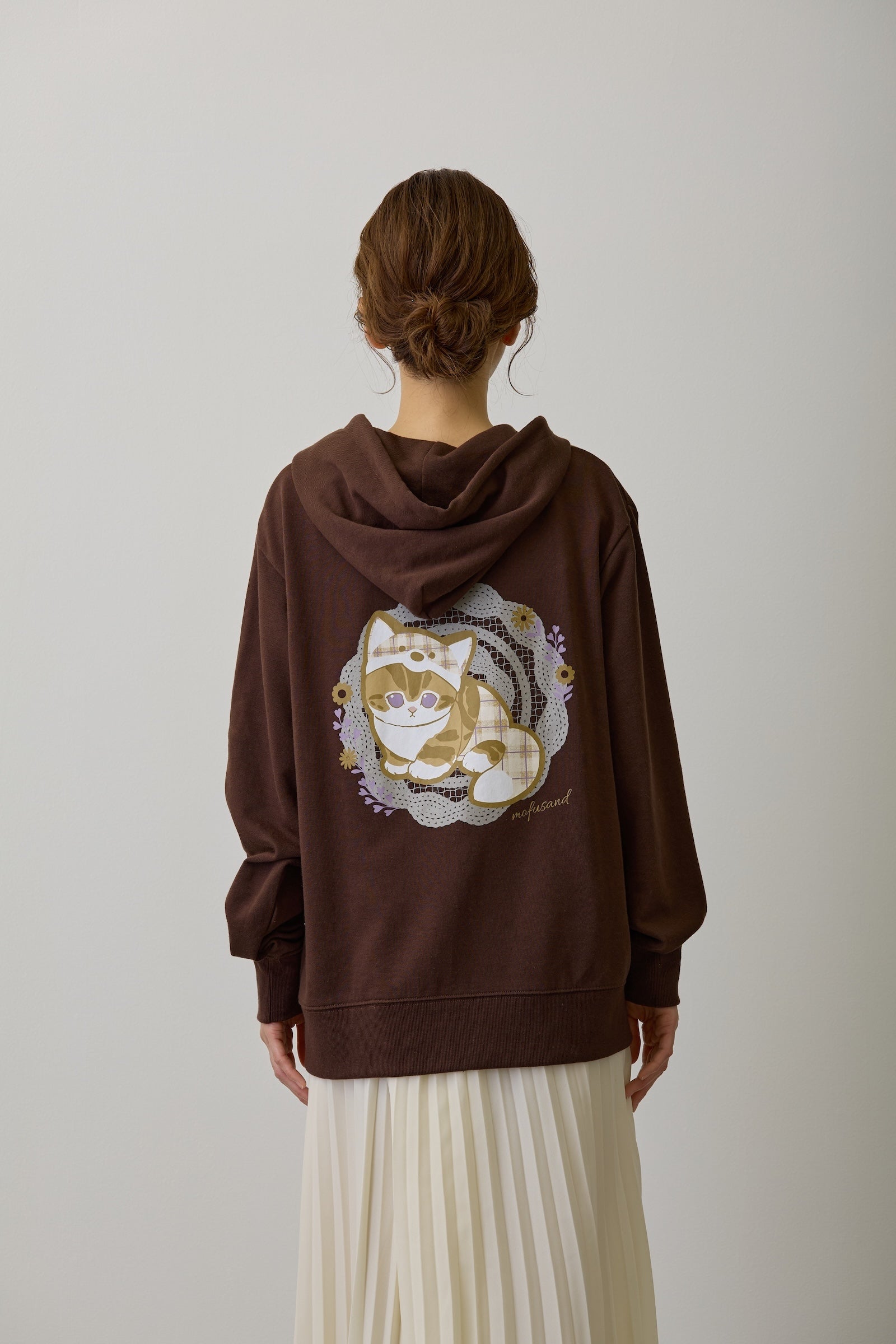 mofusand ZIPパーカー カントリーチェック きつねにゃん ダークブラウン