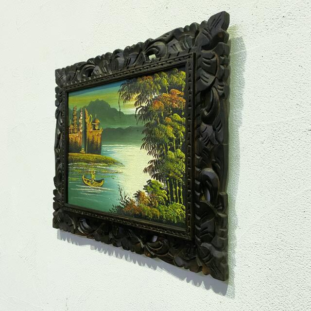 バリの絵 風景画 ウルン・ダヌ・ブラタン寺院 額付き 53×43cm バリ