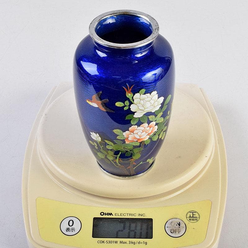 七宝焼 青透釉 花鳥文 花瓶 唐木台・時代箱付 M R9422 - メルカリ