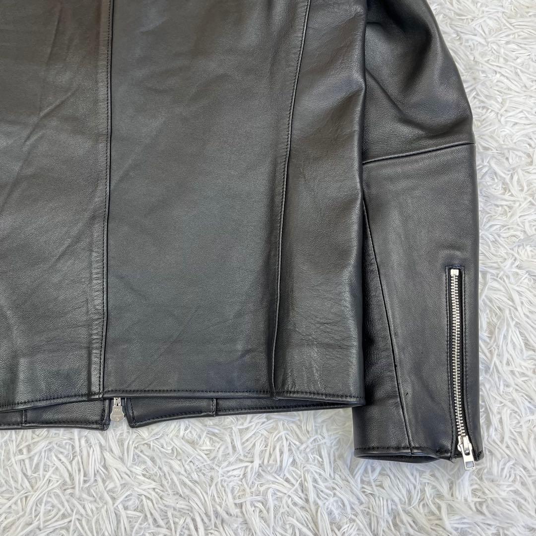 大きいサイズL✨リドム シングルライダースジャケット 黒 Wジップ 羊革