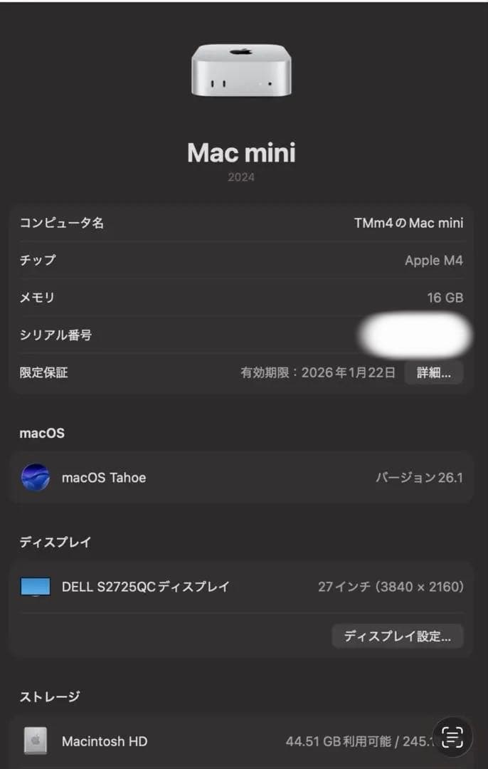 Mac mini M4 16GB 256GB 限定保証〜26/1/22 - メルカリ