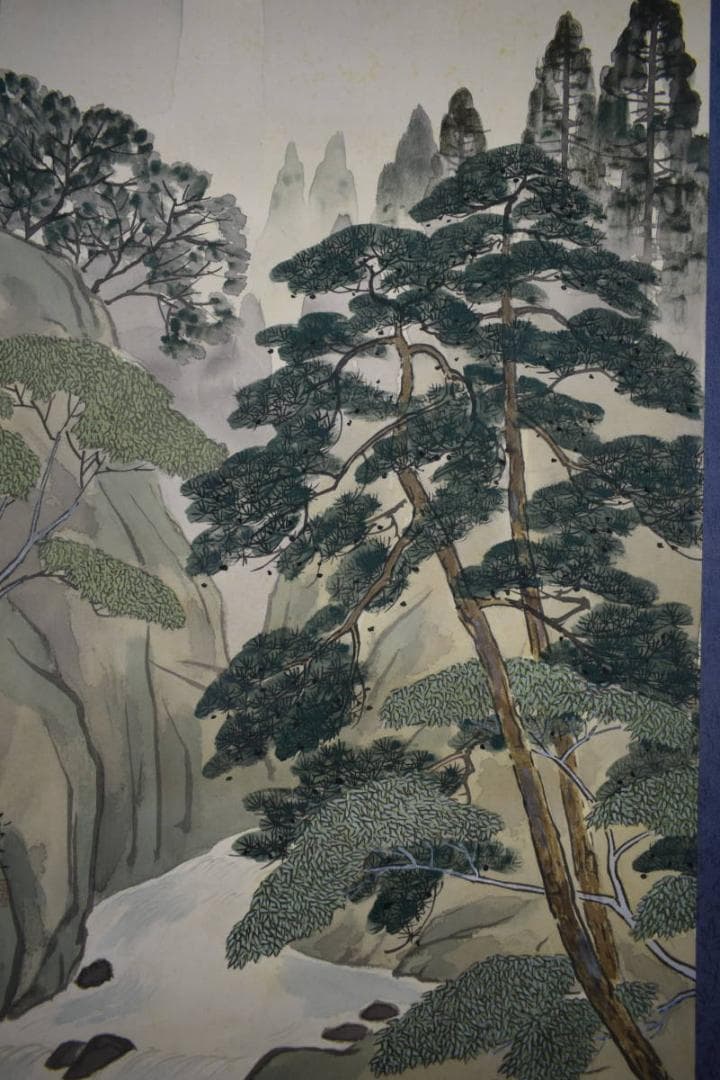 真作/平三/渓山清風/山水瀧図/滝/山水図/桐共箱付/布袋屋掛軸A-92