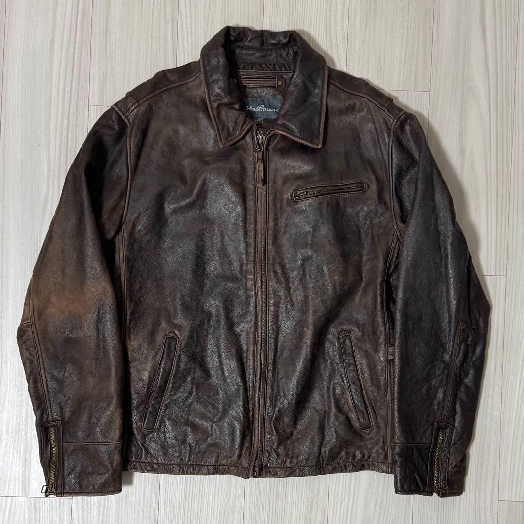 00s Eddie Bauer 牛革 レザージャケット ブラウン XL 中古・古着通販】Eddie Bauer (エディーバウアー) レザージャケット