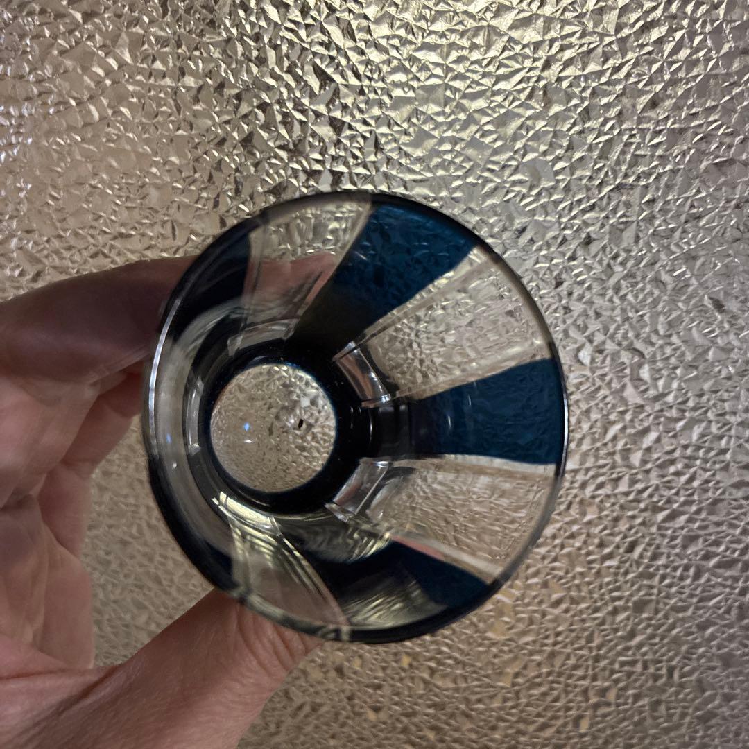 骨董 時代ガラス 希少 紺色被せ 縞 モダン切子 徳利 酒器 3点 - メルカリ