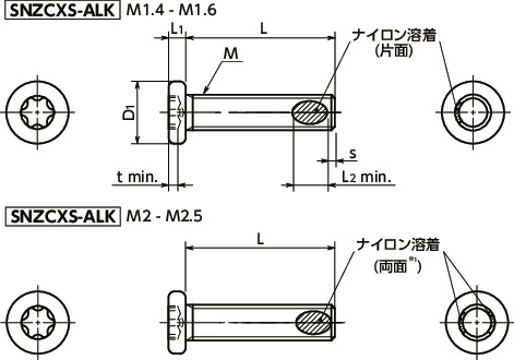 SNZCXS-M2.5-4-ALK｜ヘクサロビュラ穴付き精密機器用 平小ねじ