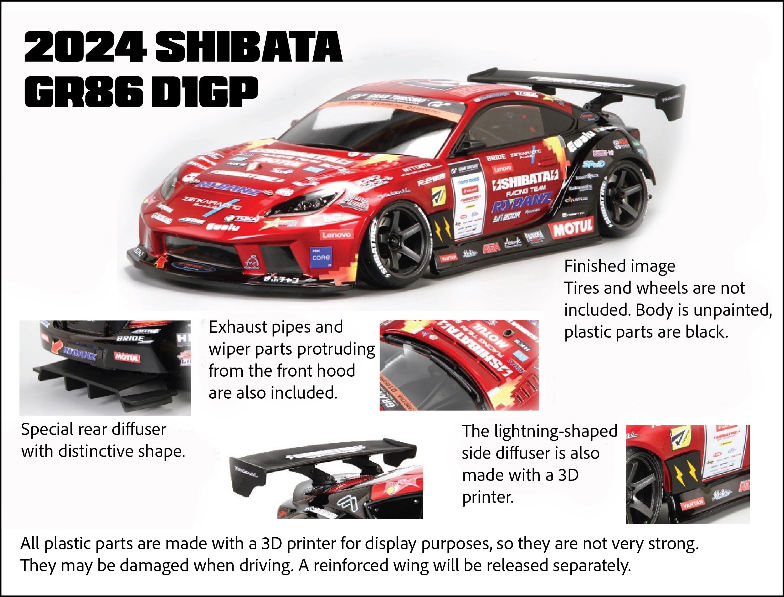2024 SHIBATA TOYOTA GR86 w/ D1GP LIVERY 1-10 RC Drift Body