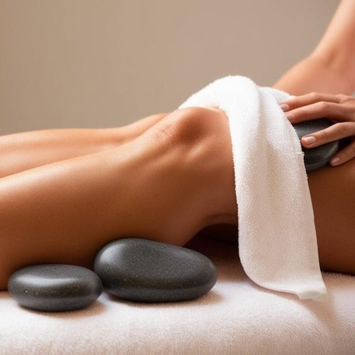 alivio profundo con piedras calientes piernas cansadas